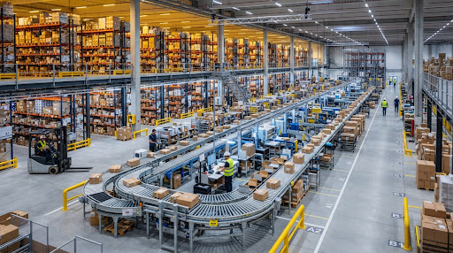 Modern clean distribution warehouse and fulfillment logistics center